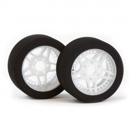 Pre-Assembled Front Five Light 35 Shore Factory Selected Foam Tires 2 pcs w/ White Rim For 1/8 Onroad RC